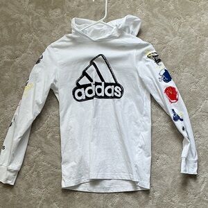 Adidas Kids White Hoodie with Colorful Sleeve Graphics